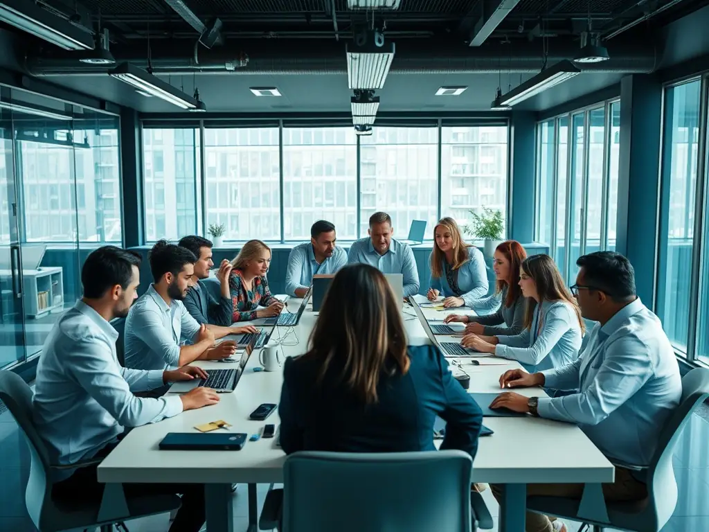 An image showcasing a team of IT professionals collaborating on a project, representing HyperGrid IT LLC's Managed IT Solutions.